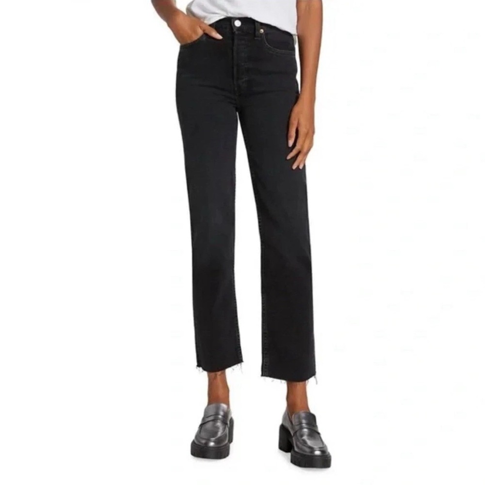 Re/Done 70s Stove Pipe Crop Raw Hem Black Straight Leg Jeans - 26